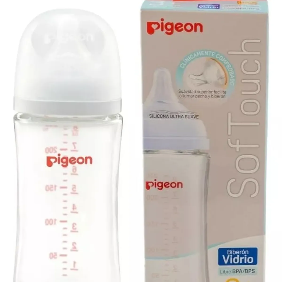 PIGEON - Mamadera Pigeon Softouch Boca Ancha 240ml Vidrio - 3+ Meses