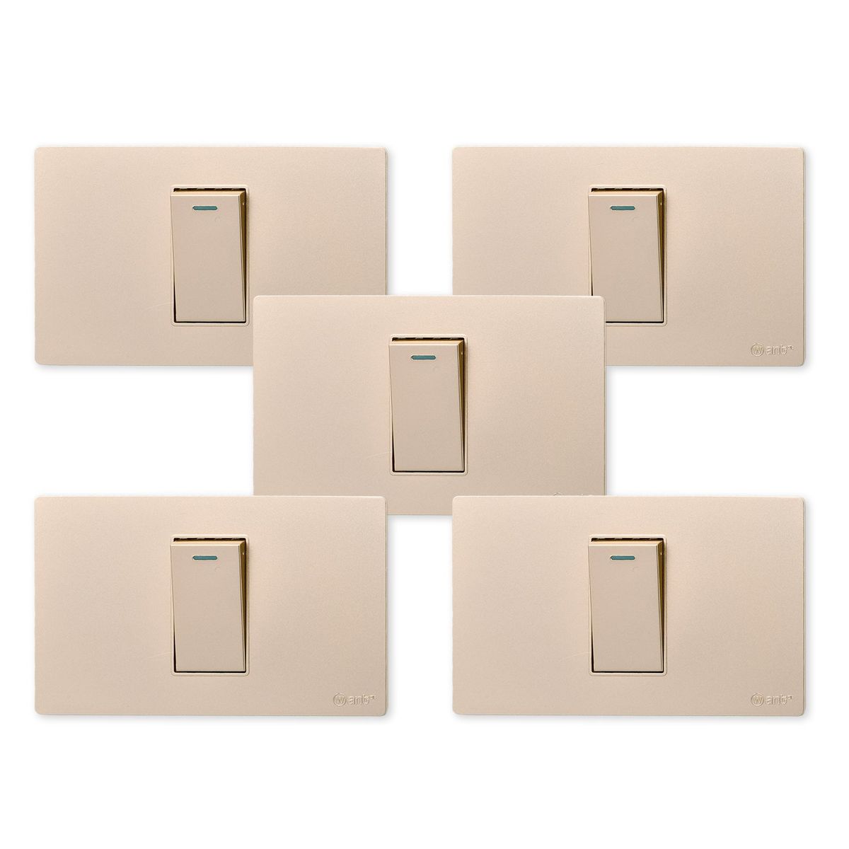 WANT - Pack 5 Interruptores Simple Metálico 924 16A - Dorado