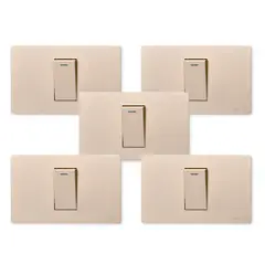 WANT - Pack 5 Interruptores Simple Metálico 924 16A - Dorado