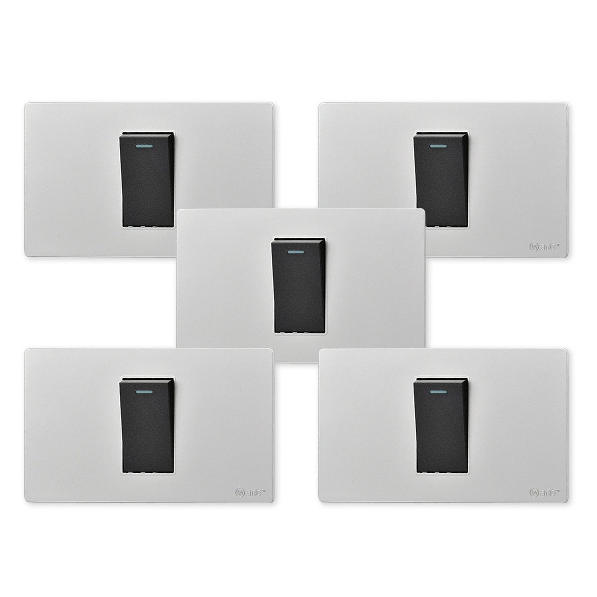 WANT - Pack 5 Interruptores Simple Metálico 924 16A - Gris Negro