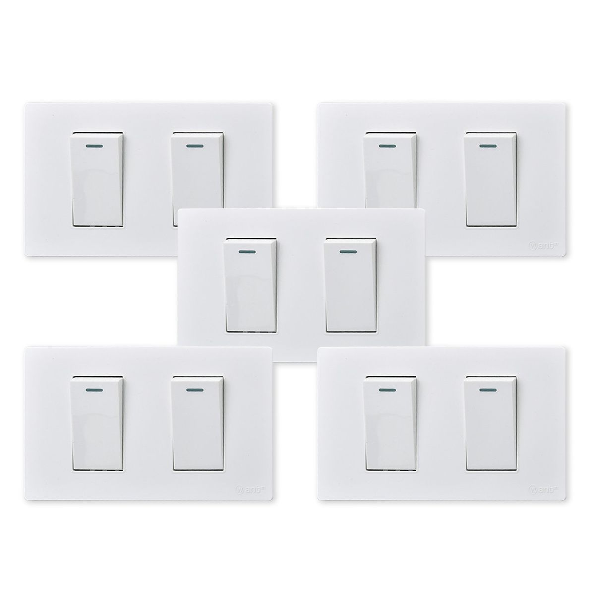 WANT - Pack 5 Interruptores Doble Metálico 924 16A - Blanco