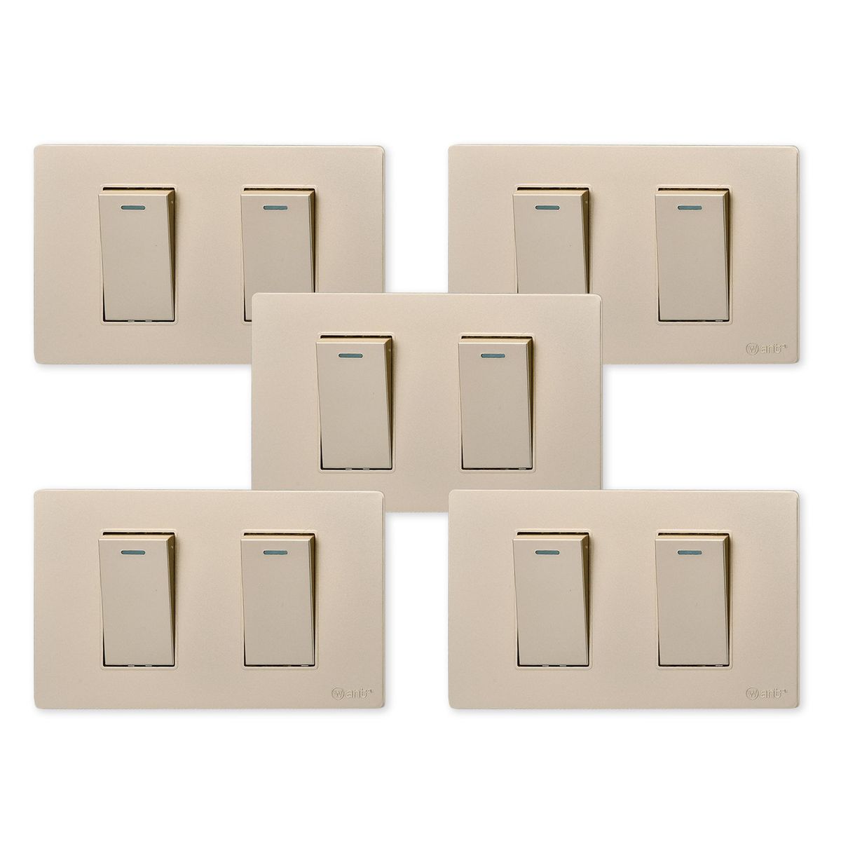 WANT - Pack 5 Interruptores Doble Metálico 924 16A - Dorado