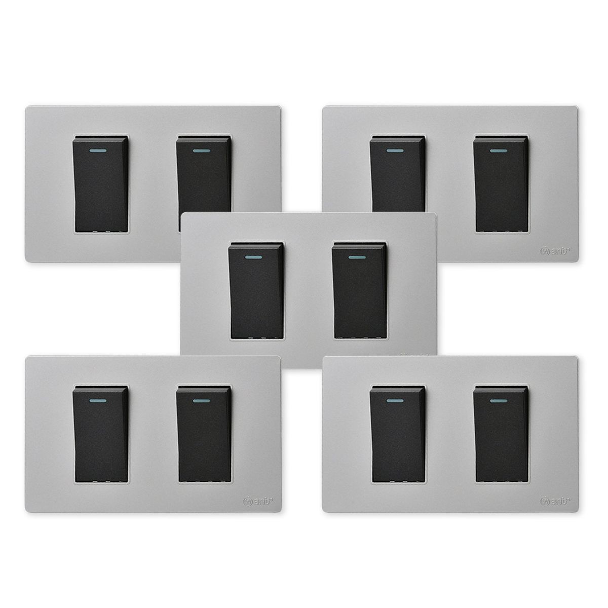 WANT - Pack 5 Interruptores Doble Metálico 924 16A - Gris Negro