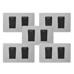 WANT - Pack 5 Interruptores Doble Metálico 924 16A - Gris Negro