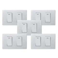 WANT - Pack 5 Interruptores Doble Metálico 924 16A - Gris Blanco