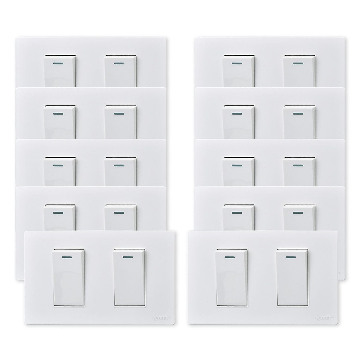 WANT - Pack 10 Interruptores Doble Metálico 924 16A - Blanco