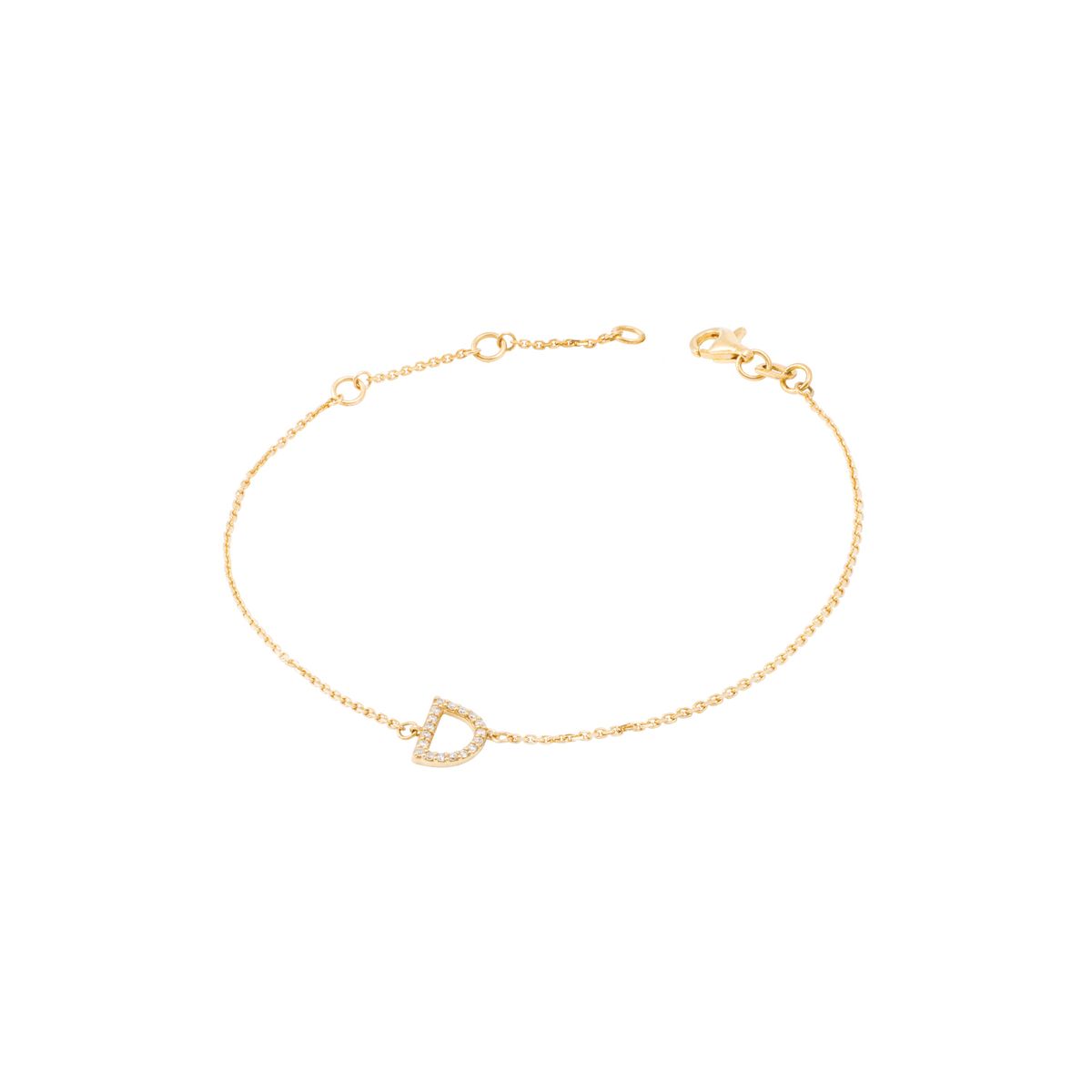 JB JOYAS BARON - Pulsera de Oro Amarillo 18kt Letras D con Diamantes 7Pts