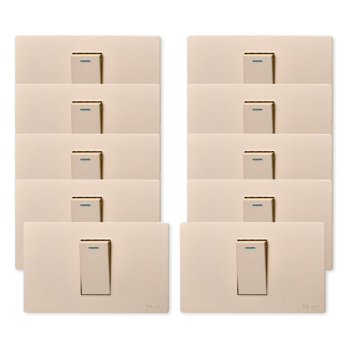 WANT - Pack 10 Interruptores Simple Metálico 924 16A - Dorado
