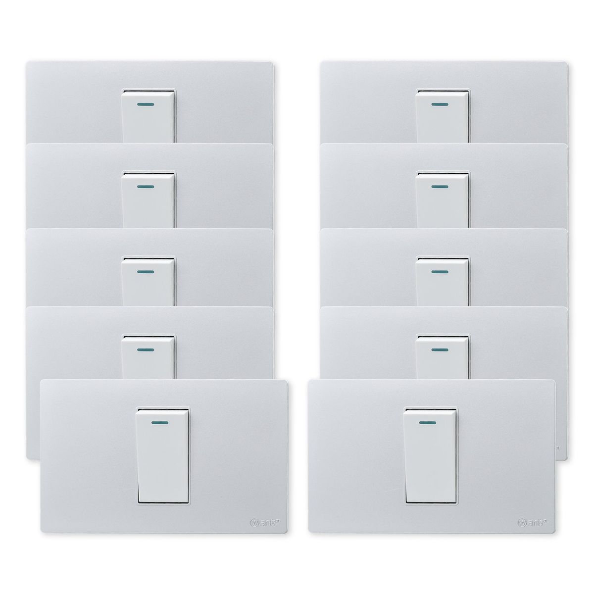 WANT - Pack 10 Interruptores Simple Metálico 924 16A - Gris Blanco