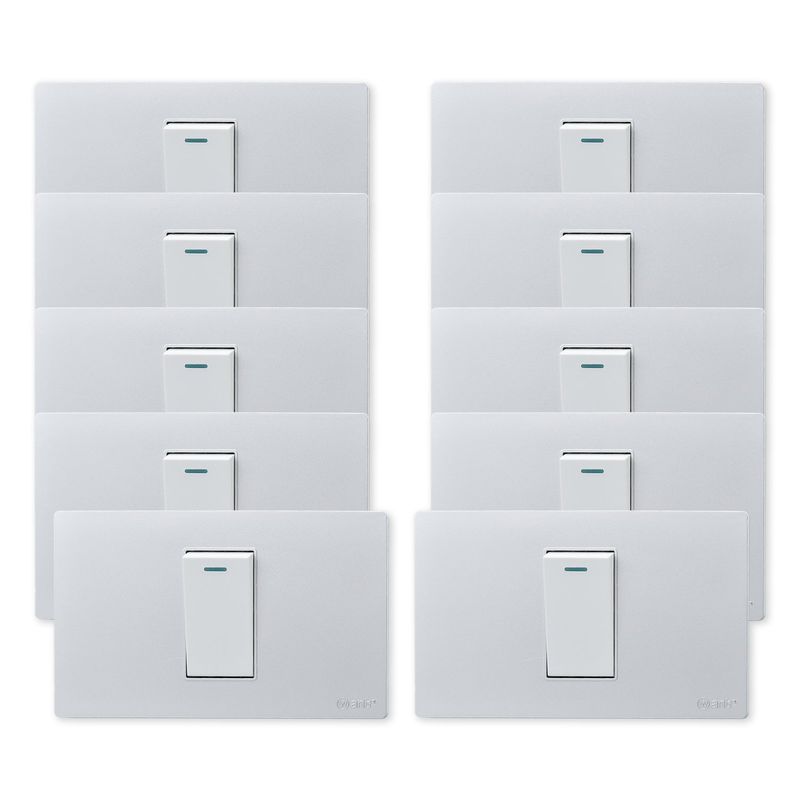 WANT - Pack 10 Interruptores Simple Metálico 924 16A - Gris Blanco