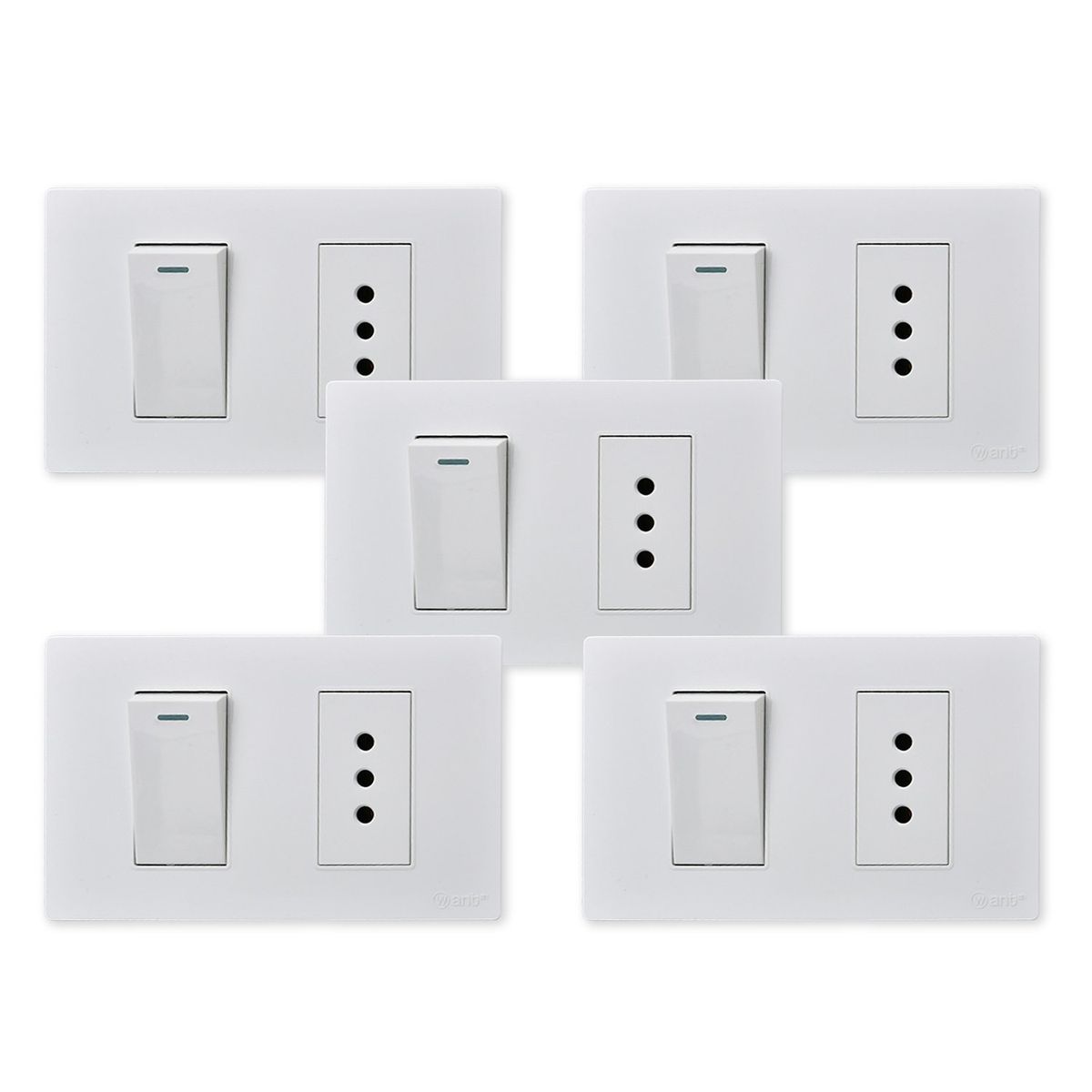 WANT - Pack 5 Interruptor 1 912 16A y Tomacorriente 1 10A - Blanco
