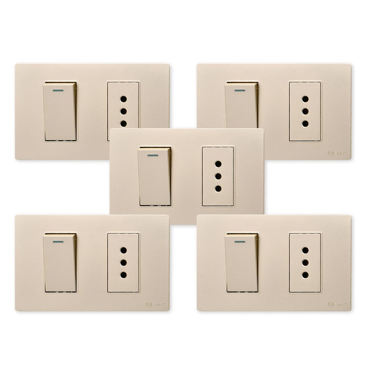 WANT - Pack 5 Interruptor 1 912 16A y Tomacorriente 1 10A - Dorado