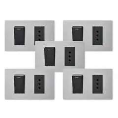 WANT - Pack 5 Interruptor 1 912 16A y Tomacorriente 1 10A - Gris Negro