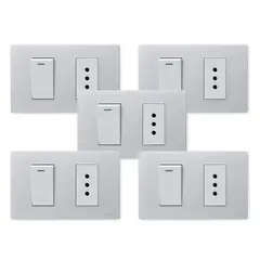 WANT - Pack 5 Interruptor 1 912 16A y Tomacorriente 1 10A - Gris Blanco