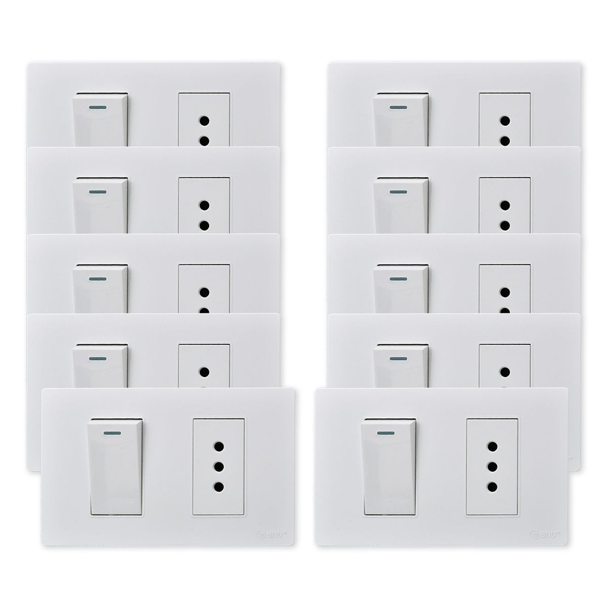 WANT - Pack 10 Interruptor 1 912 16A y Tomacorriente 1 10A - Blanco