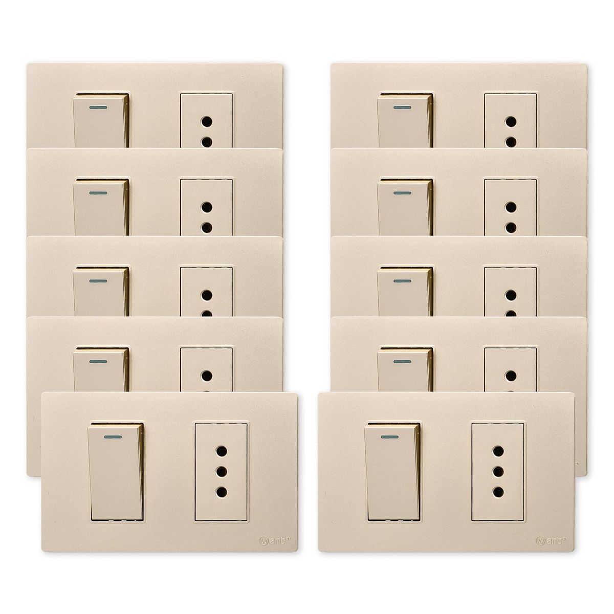 WANT - Pack 10 Interruptor 1 912 16A y Tomacorriente 1 10A - Dorado