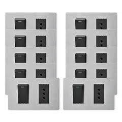WANT - Pack 10 Interruptor 1 912 16A y Tomacorriente 1 10A - Gris Negro