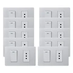 WANT - Pack 10 Interruptor 1 912 16A y Tomacorriente 1 10A - Gris Blanco