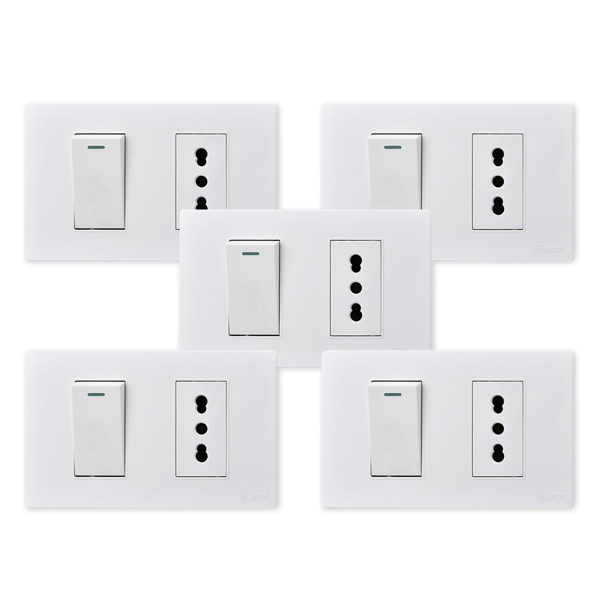 WANT - Pack 5 Interruptor 1 912 16A y Tomacorriente 1 16A - Blanco