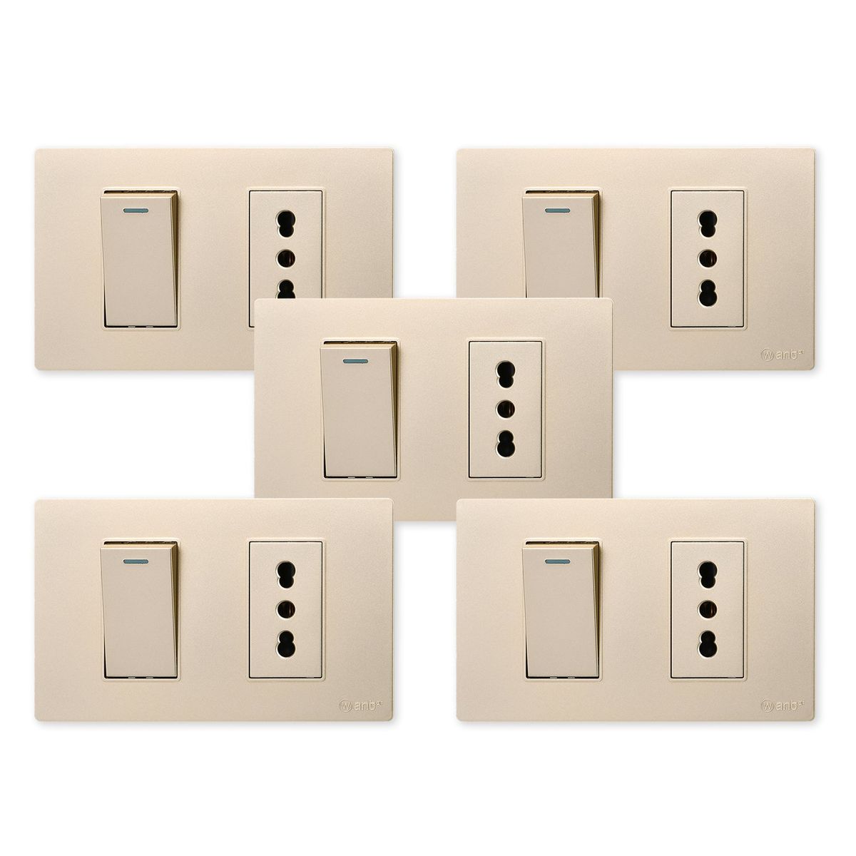 WANT - Pack 5 Interruptor 1 912 16A y Tomacorriente 1 16A - Dorado