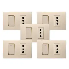 WANT - Pack 5 Interruptor 1 912 16A y Tomacorriente 1 16A - Dorado