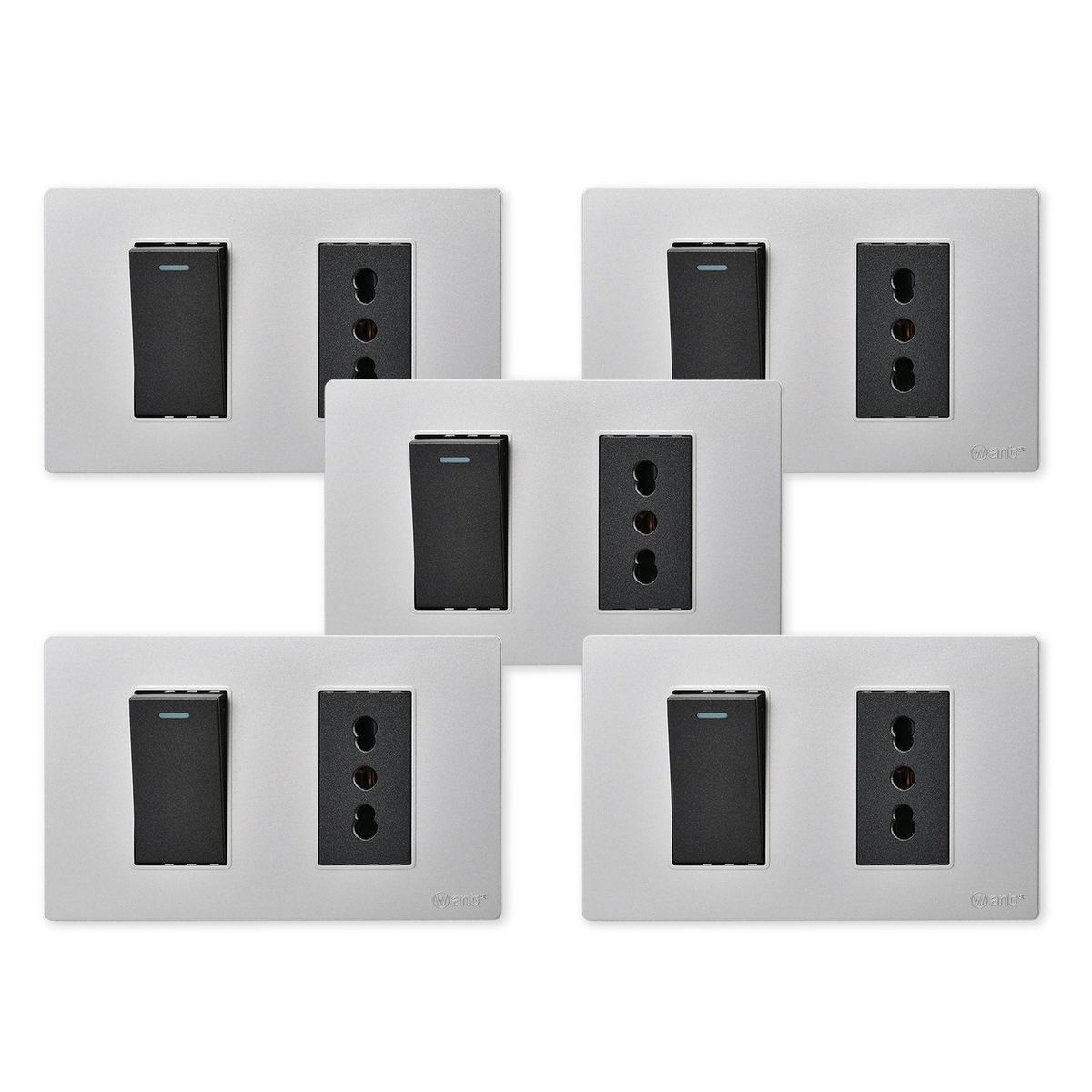 WANT - Pack 5 Interruptor 1 912 16A y Tomacorriente 1 16A - Gris Negro