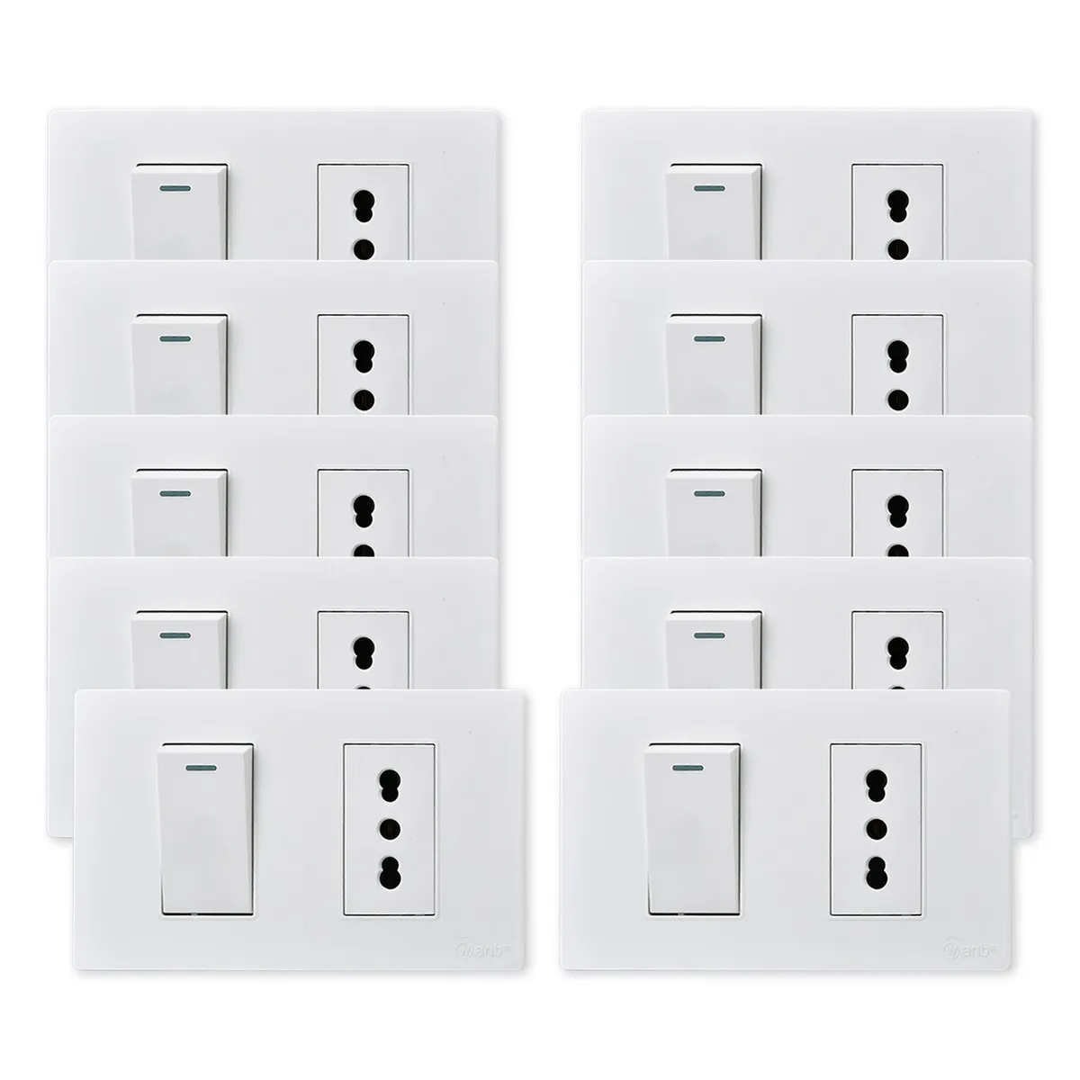 WANT - Pack 10 Interruptor 1 912 16A y Tomacorriente 1 16A - Blanco