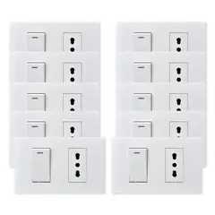 WANT - Pack 10 Interruptor 1 912 16A y Tomacorriente 1 16A - Blanco