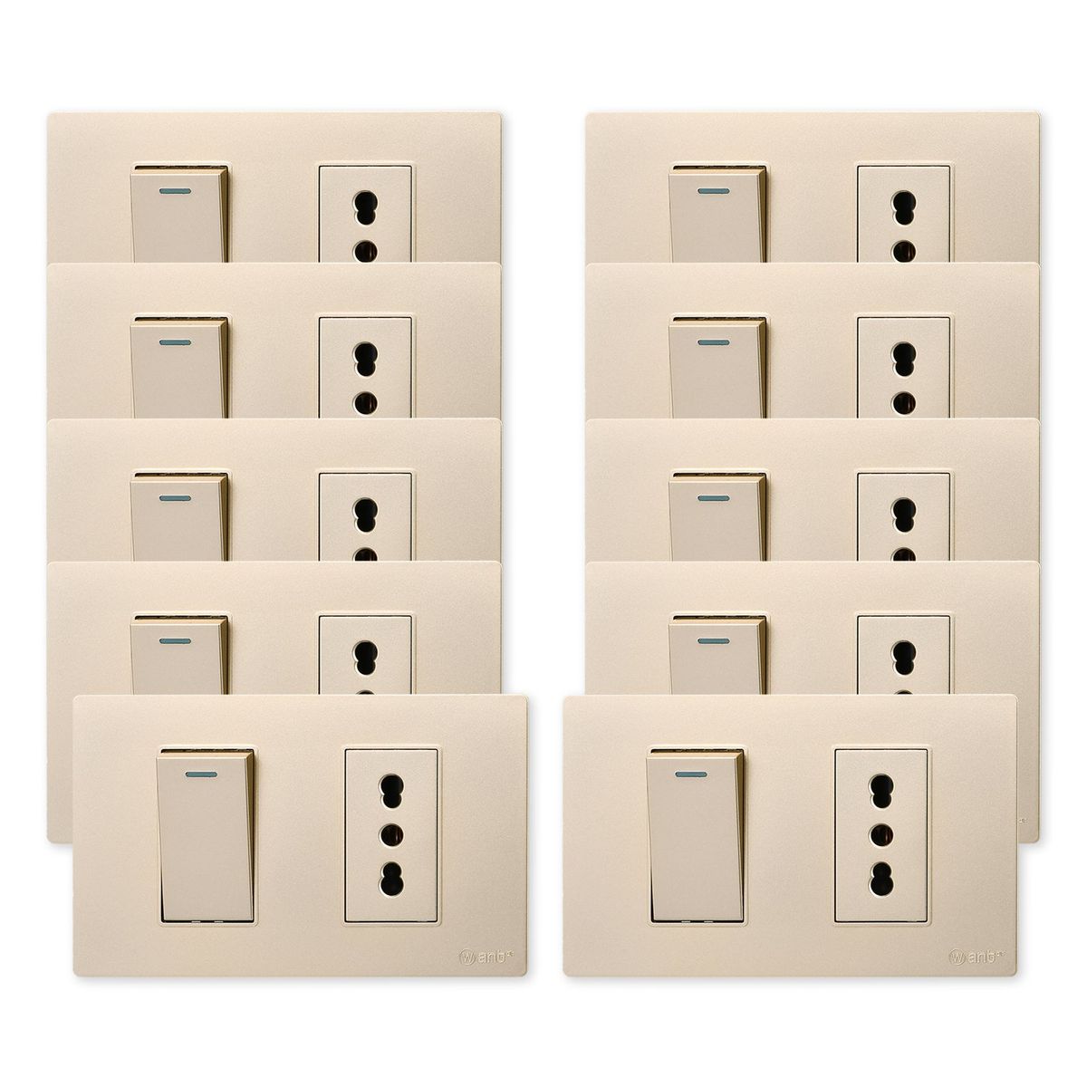 WANT - Pack 10 Interruptor 1 912 16A y Tomacorriente 1 16A - Dorado