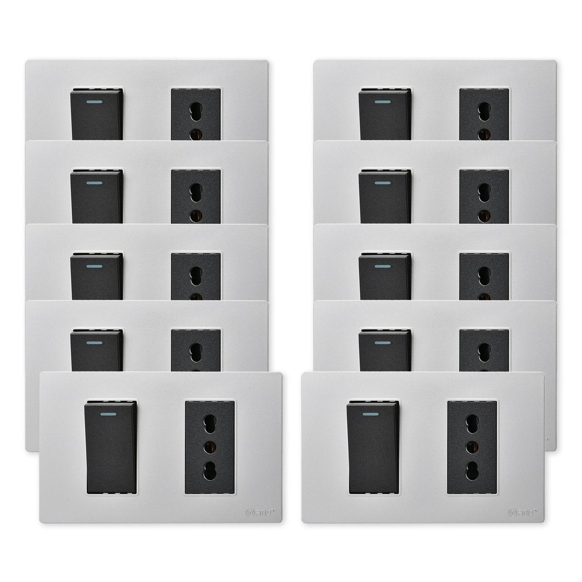 WANT - Pack 10 Interruptor 1 912 16A y Tomacorriente 1 16A - Gris Negro