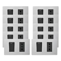 WANT - Pack 10 Interruptor 1 912 16A y Tomacorriente 1 16A - Gris Negro