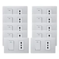 WANT - Pack 10 Interruptor 1 912 16A y Tomacorriente 1 16A - Gris Blanco