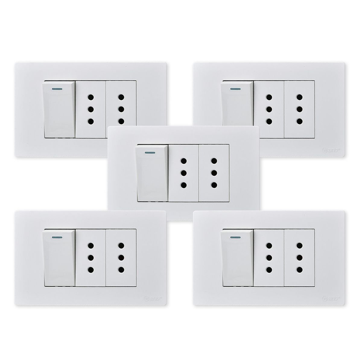 WANT - Pack 5 Interruptor 1 912 16A y Tomacorriente 2 10A - Blanco