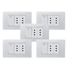 WANT - Pack 5 Interruptor 1 912 16A y Tomacorriente 2 10A - Gris Blanco