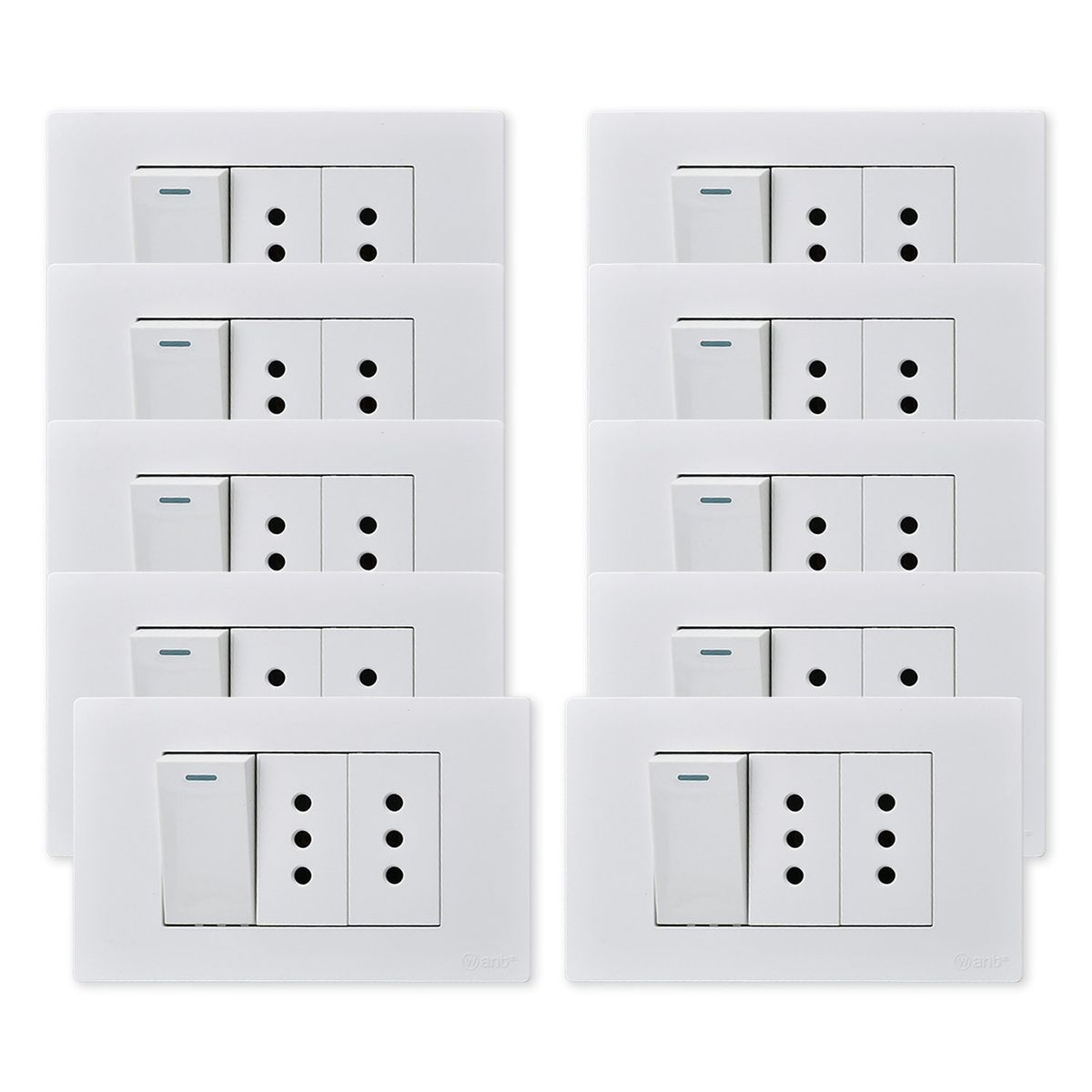 WANT - Pack 10 Interruptor 1 912 16A y Tomacorriente 2 10A - Blanco