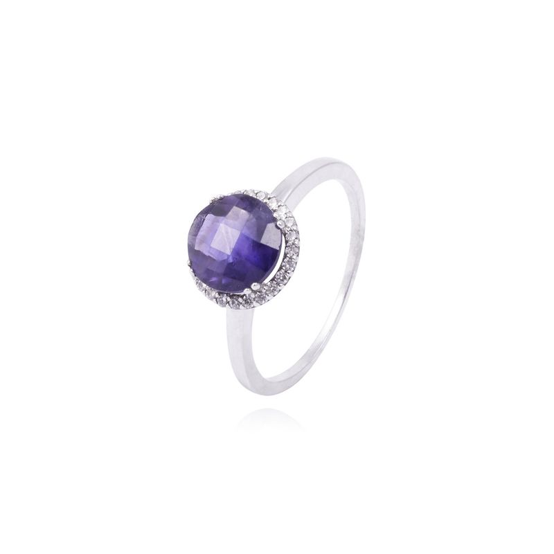 JB JOYAS BARON - Anillo de Oro Blanco 18kt con Diamantes 13Pts y 1,65Qlts Amatista Natural
