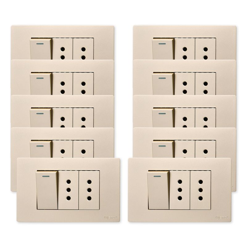 WANT - Pack 10 Interruptor 1 912 16A y Tomacorriente 2 10A - Dorado