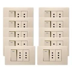 WANT - Pack 10 Interruptor 1 912 16A y Tomacorriente 2 10A - Dorado