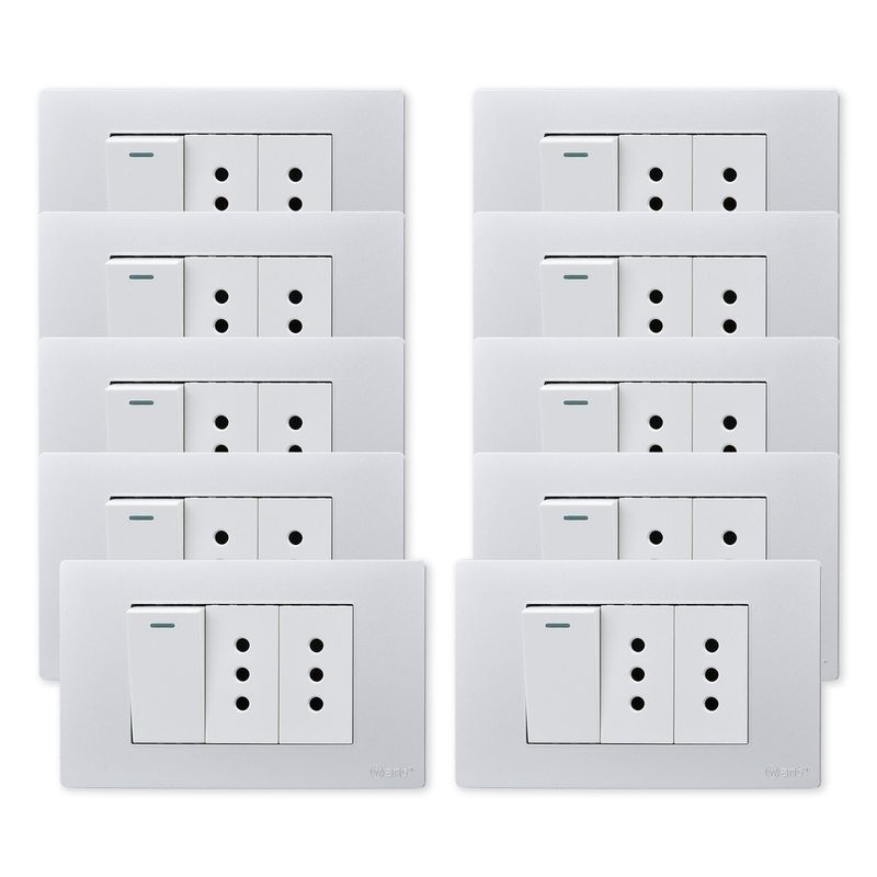 WANT - Pack 10 Interruptor 1 912 16A y Tomacorriente 2 10A - Gris Blanco