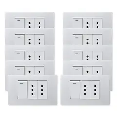 WANT - Pack 10 Interruptor 1 912 16A y Tomacorriente 2 10A - Gris Blanco