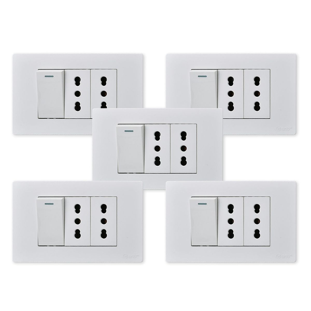 WANT - Pack 5 Interruptor 1 912 16A y Tomacorriente 2 16A - Blanco