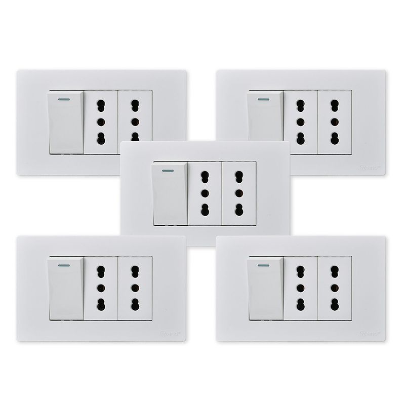 WANT - Pack 5 Interruptor 1 912 16A y Tomacorriente 2 16A - Blanco