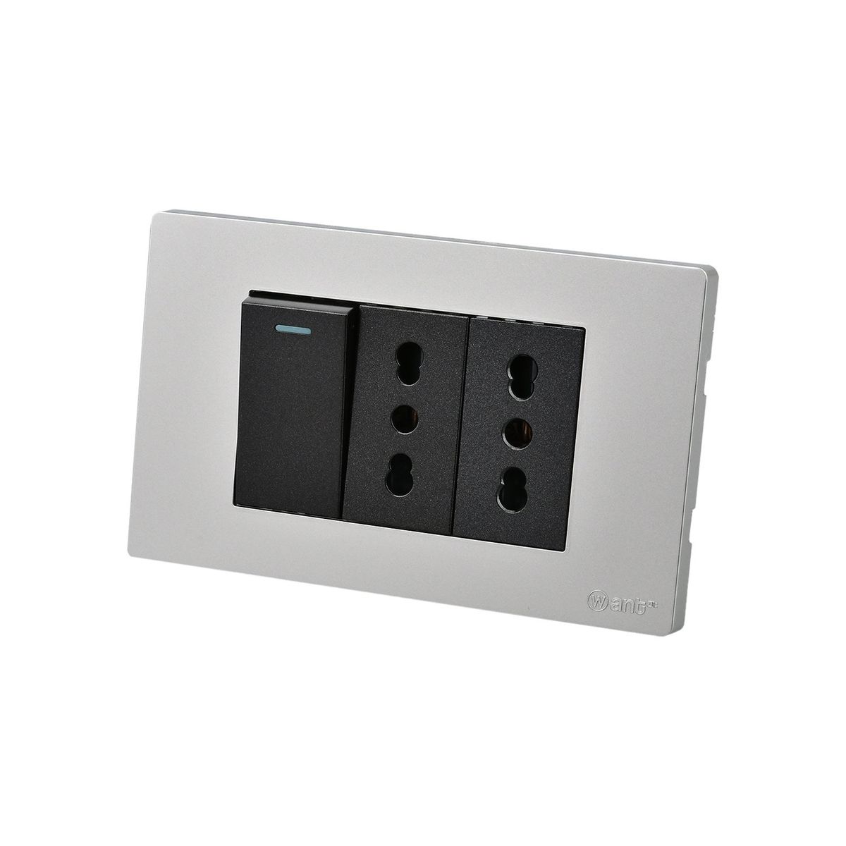 WANT - Pack 5 Interruptor 1 912 16A y Tomacorriente 2 16A - Gris Negro