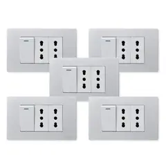 WANT - Pack 5 Interruptor 1 912 16A y Tomacorriente 2 16A - Gris Blanco