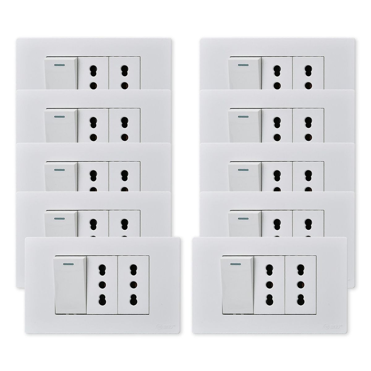 WANT - Pack 10 Interruptor 1 912 16A y Tomacorriente 2 16A - Blanco