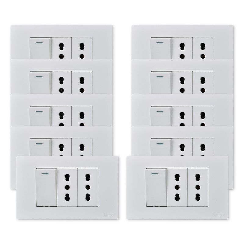WANT - Pack 10 Interruptor 1 912 16A y Tomacorriente 2 16A - Blanco