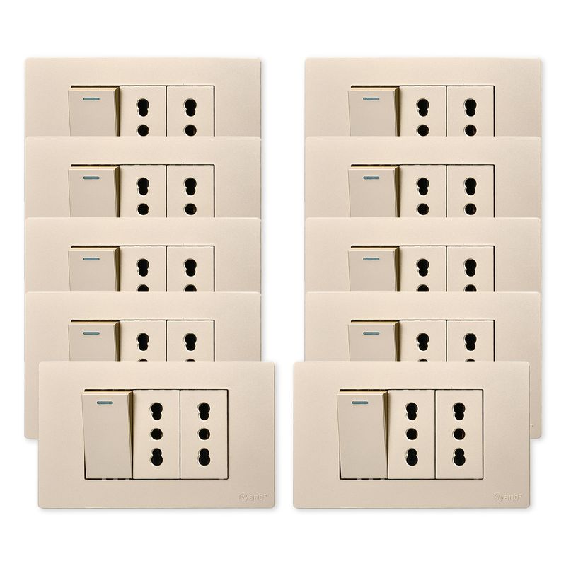 WANT - Pack 10 Interruptor 1 912 16A y Tomacorriente 2 16A - Dorado
