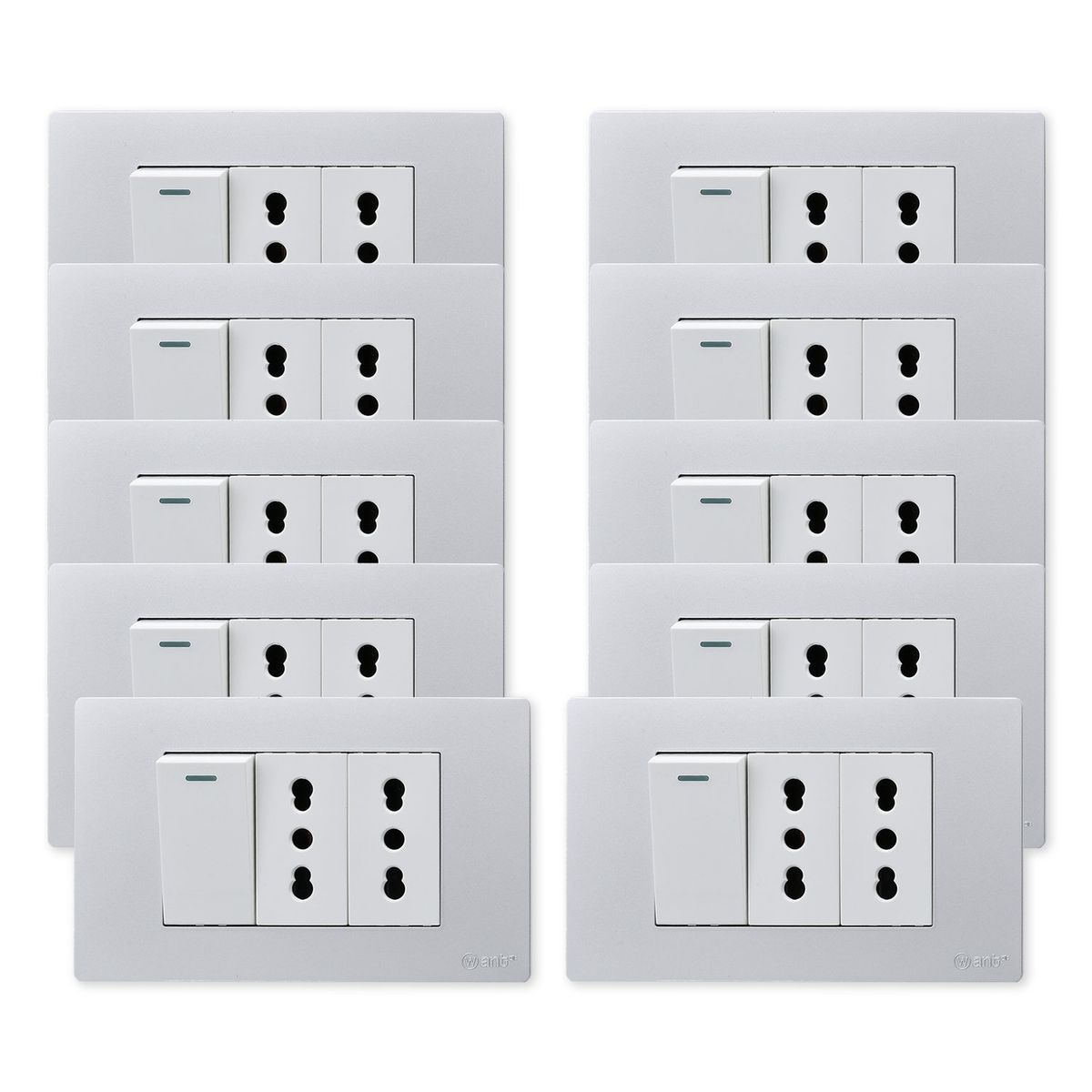 WANT - Pack 10 Interruptor 1 912 16A y Tomacorriente 2 16A - Gris Blanco