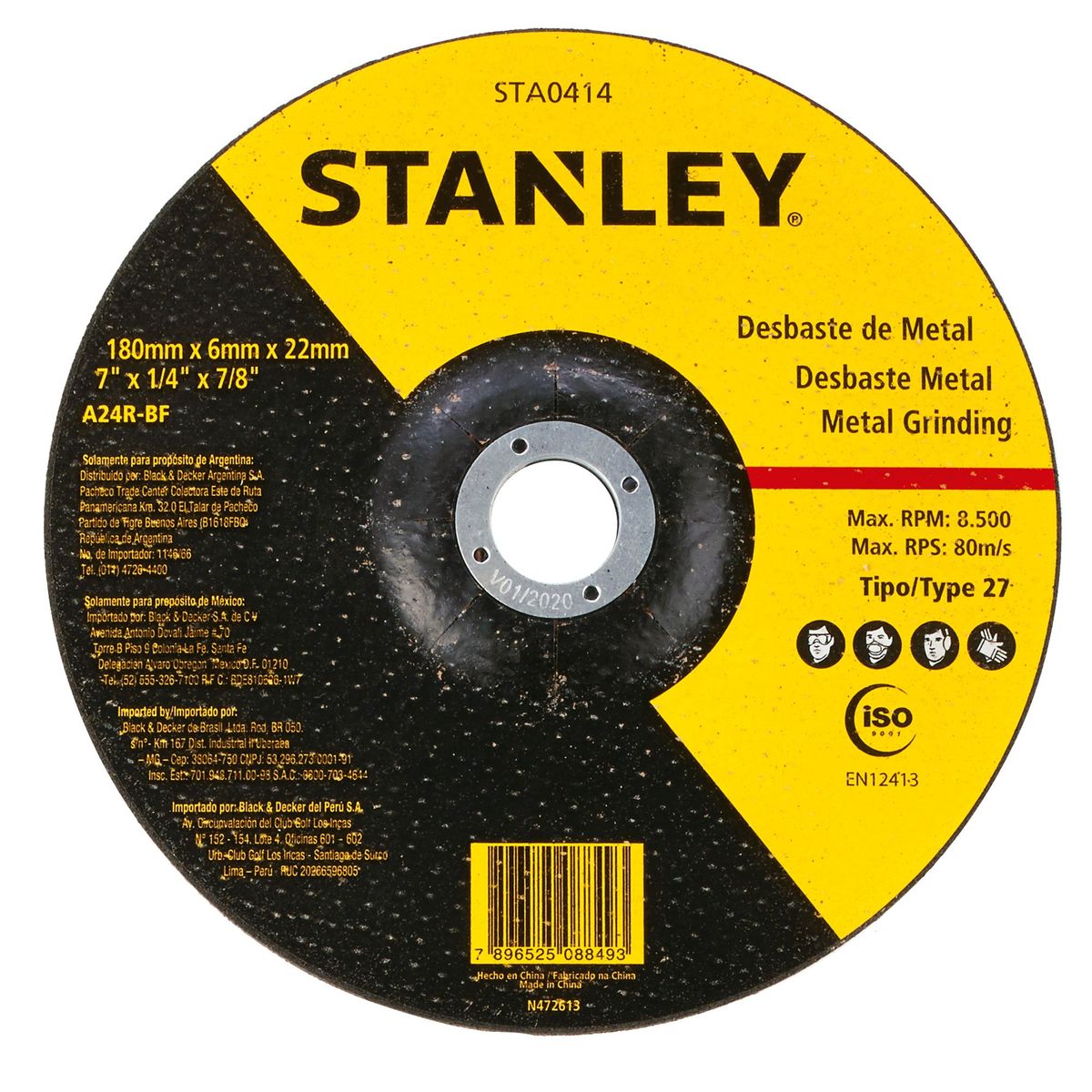 STANLEY - Disco desbaste metal 7" eje 7/8" metal Stanley STA0414