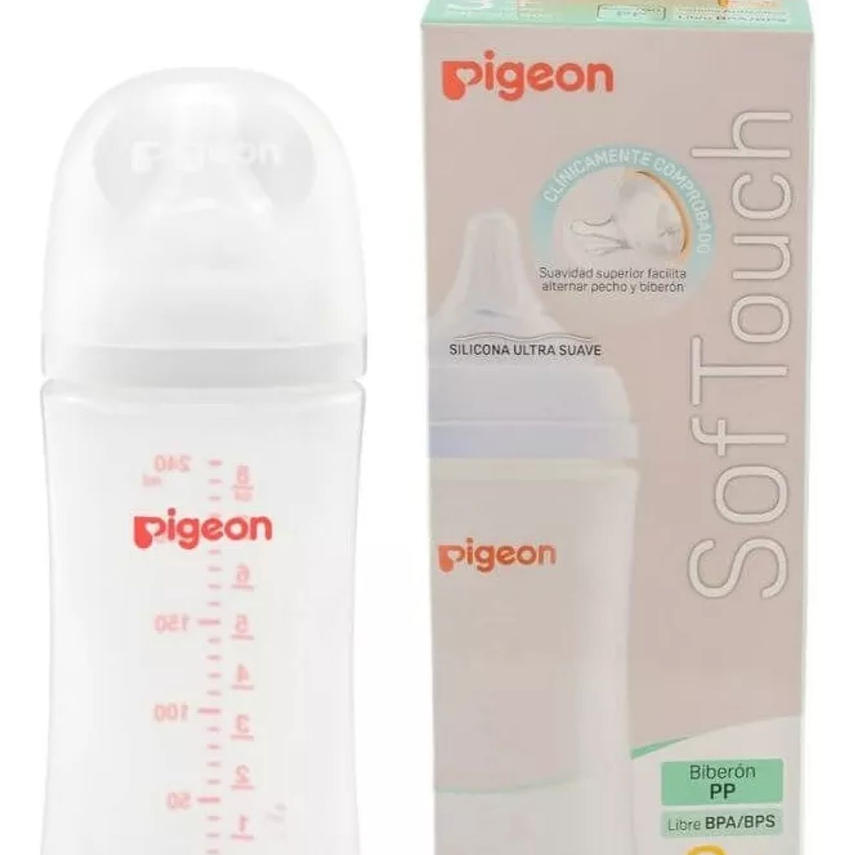 PIGEON - Mamadera Bebe Pigeon Softouch Boca Ancha 240ml PP - 3+ Meses
